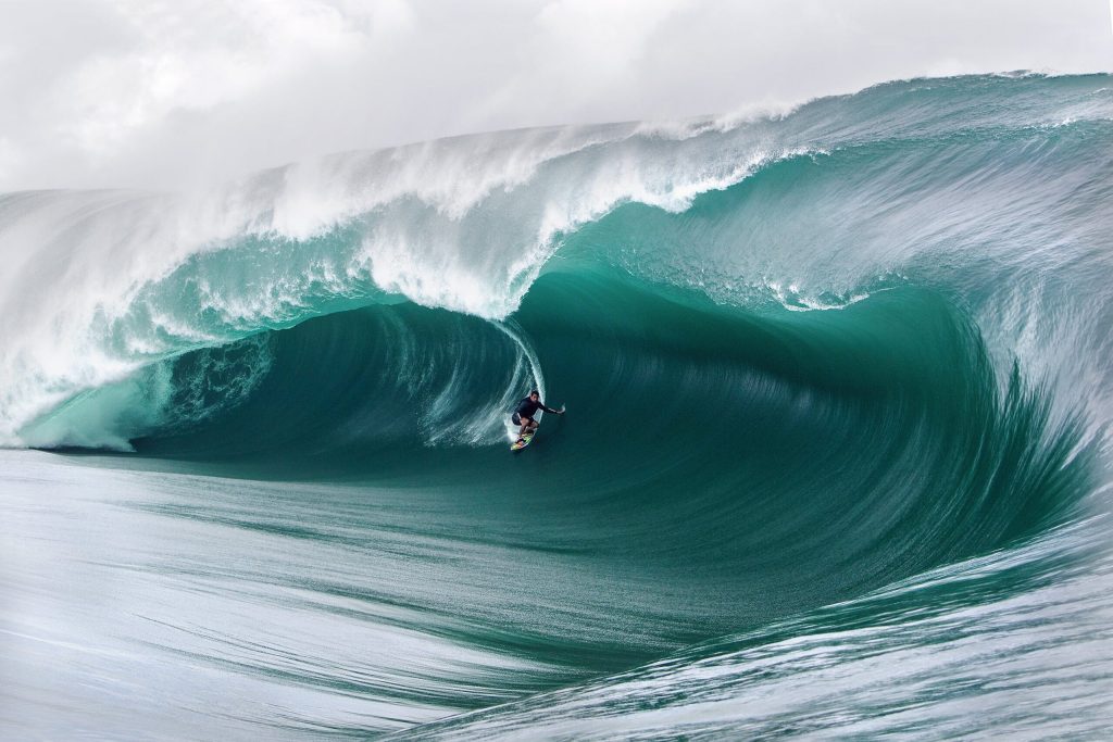 Pato Teixeira deep inside a massive, emerald-green barrel during the historic Code Red swell at Teahupo’o, Tahiti | Biggest Wave Ever Surfed Teahupo’o: Code Red 2011 | Wall Fine Art